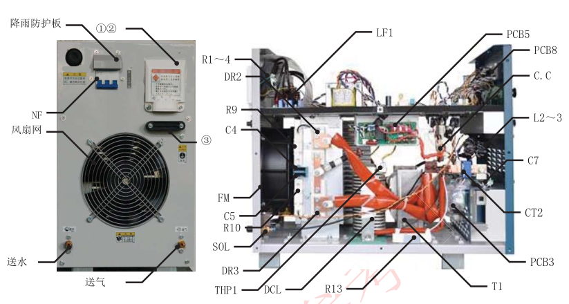 OTC氬弧焊機(jī)VRTP400部品配置圖-背面 OTC氬弧焊機(jī)VRTP400部品配置圖-背面